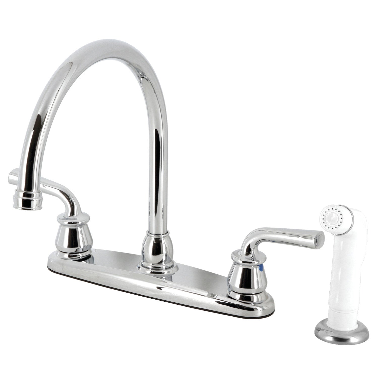 Kingston Tulare KB721RXL - Restoration Two-Handle 4-Hole 8" Centerset Kitchen Faucet with White Side Sprayer, Polished Chrome — image 1
